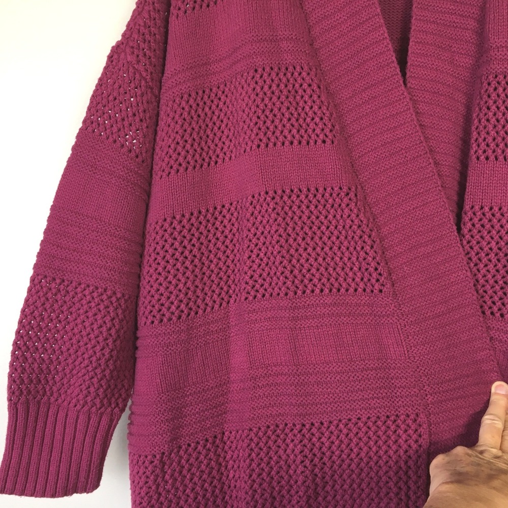 Lane Bryant Magenta Pink Chunky Pointelle Knit Open Front Cardigan Plus 26/28 - Picture 3 of 6